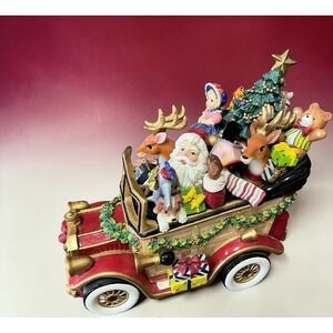 Fitz & Floyd Holiday Musical Santa Classic Mobile Car Figurines Christmas Works